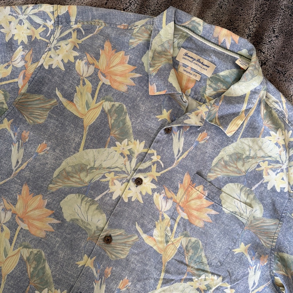 Tommy Bahama Heritage Tortola Silk Mens Blue Tropical Button Up Shirt XXL